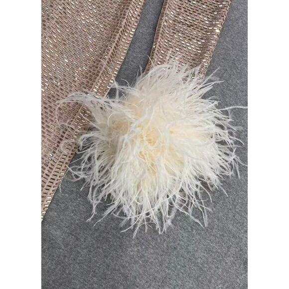 Self-Portrait Champagne Rhinestone Feather Midi Dress US 2 - Picture 10 of 10